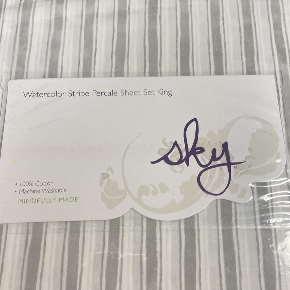 Sky Watercolor Stripe Percale Sheet Set, king